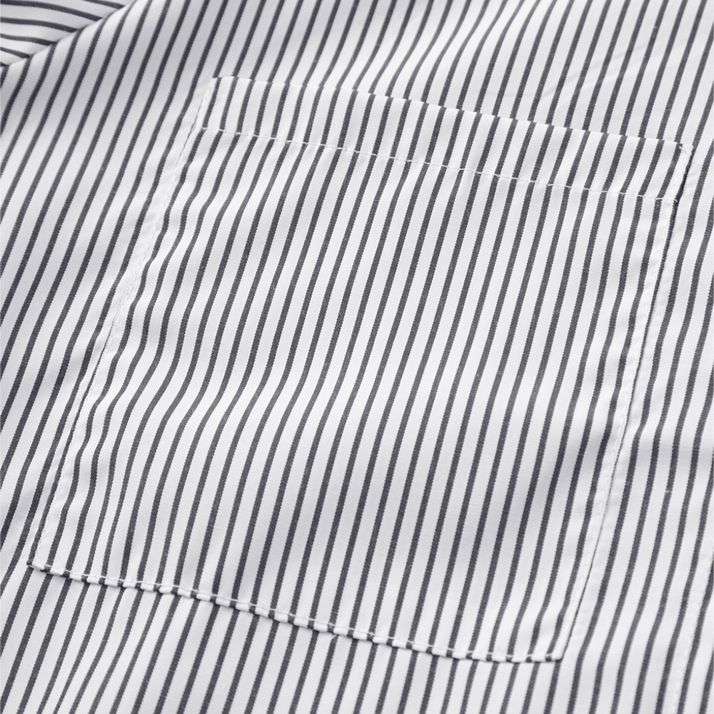 Smocked Cuffed Striped Boyfriend Shirt with Pocket - Picture 12 of 14